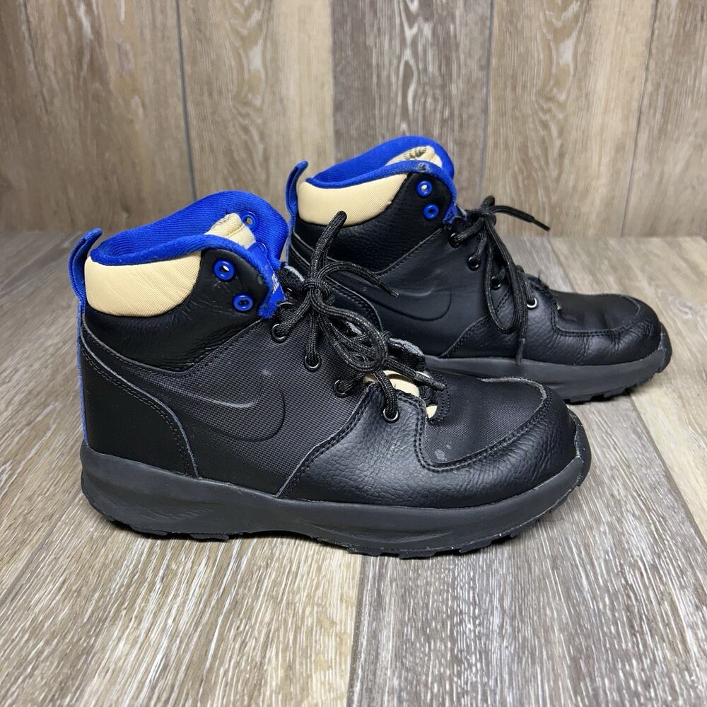 Nike Manoa LTR Boots Black Leather Blue Tan Youth US Size 3Y BQ5373-003 Shoes